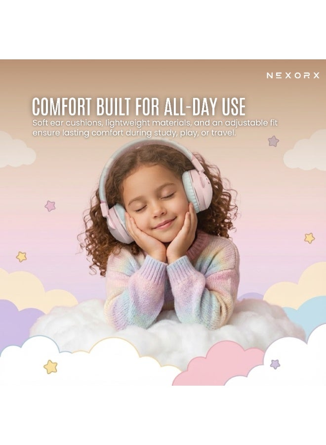 NEXORX NexTunes 002 Kids Headphones – Bluetooth 5.3, 20H Playtime, 85dB Safe Volume Limit, 40mm Drivers, Foldable & Comfortable Design for Ages 3+ PINK/SKY BLUE - Image 4